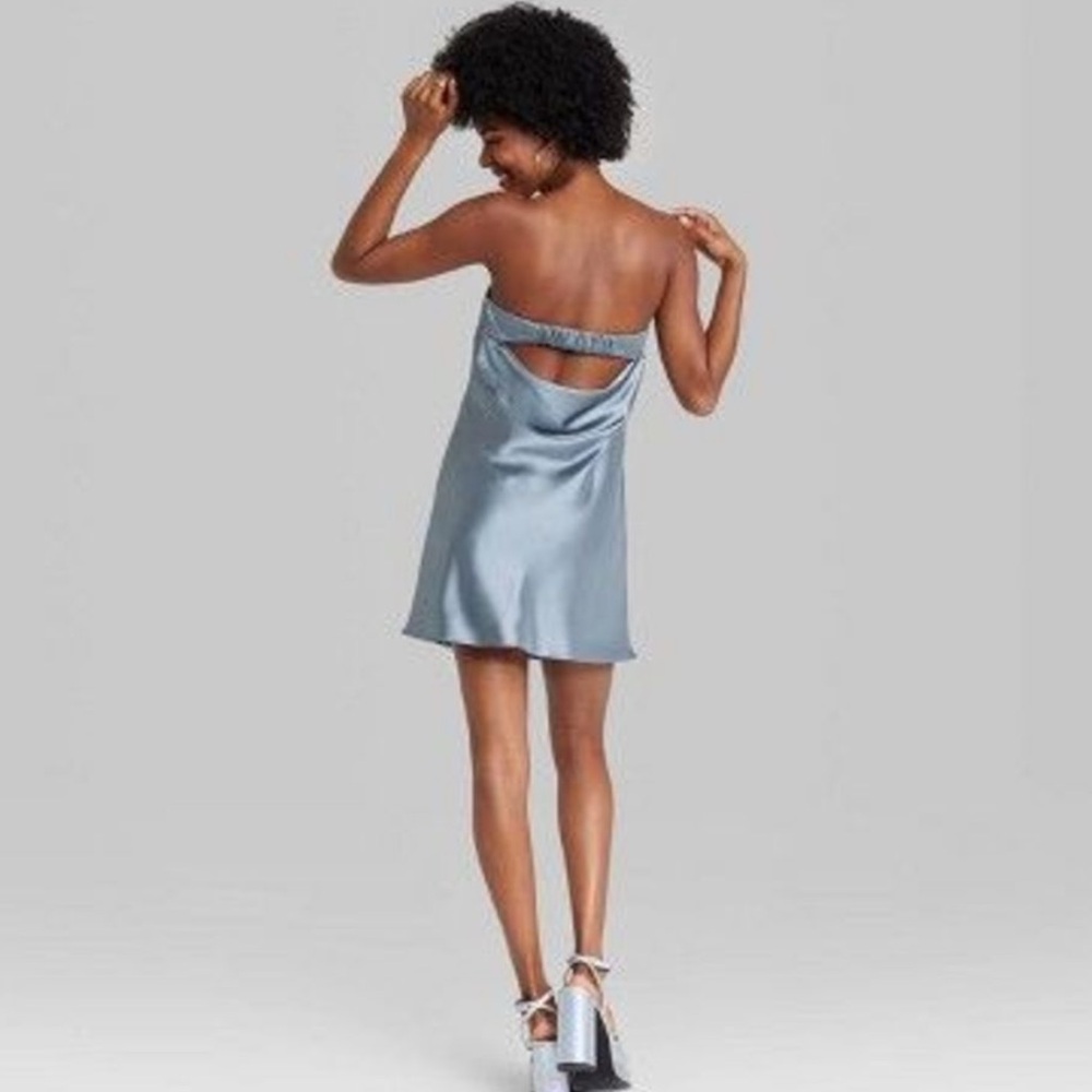 Wild Fable Slate Blue Satin Tube Mini Dress - Picture 2 of 8